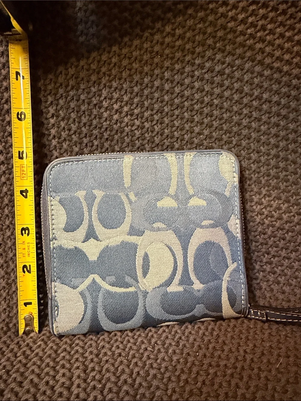 Coach Blue Signature Zip Wallet with Front Pocket